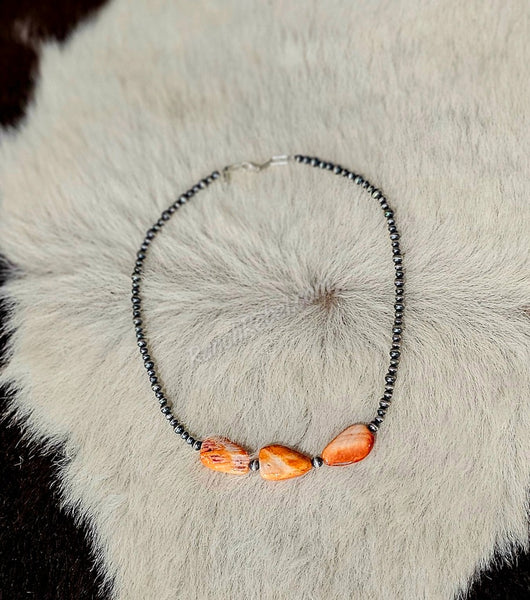 Three Stone Orange Spiny Necklace #6254