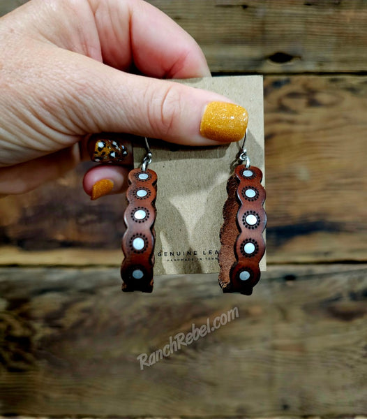 Scalloped Leather Hoop Earrings #6286