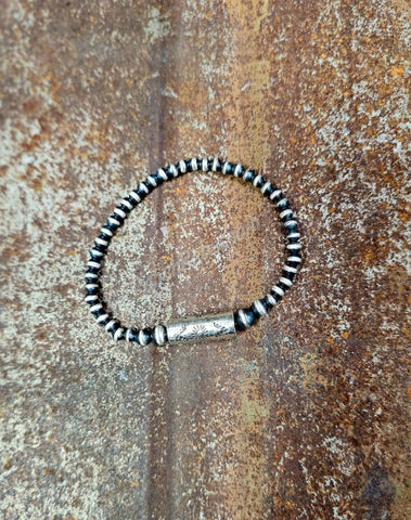 Sterling Silver Barrel Bead Stretch Bracelet #6292