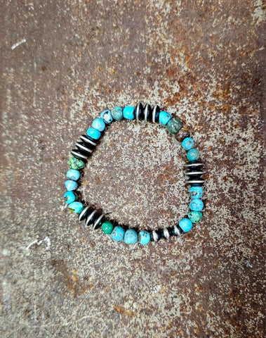 Turquoise & Saucer Bead Stretch Bracelet #6291