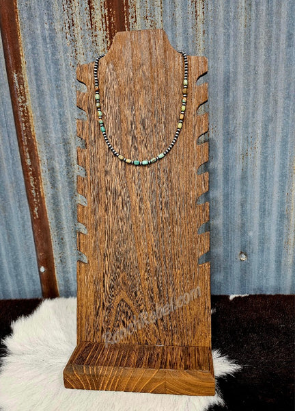 Square Turquoise & Sterling Silver Bead Necklace #6282