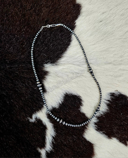 Graduated Sterling Silver Pearl Bead & Saucer Necklace #6281