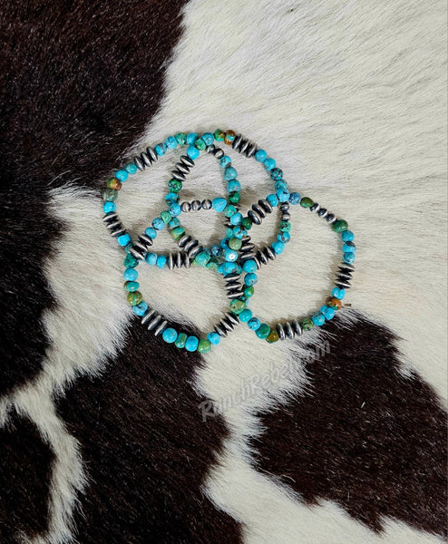 Turquoise & Saucer Bead Stretch Bracelet #6291