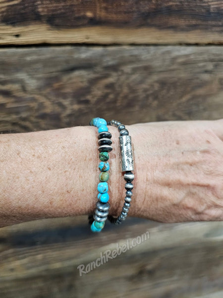 Sterling Silver Barrel Bead Stretch Bracelet #6292
