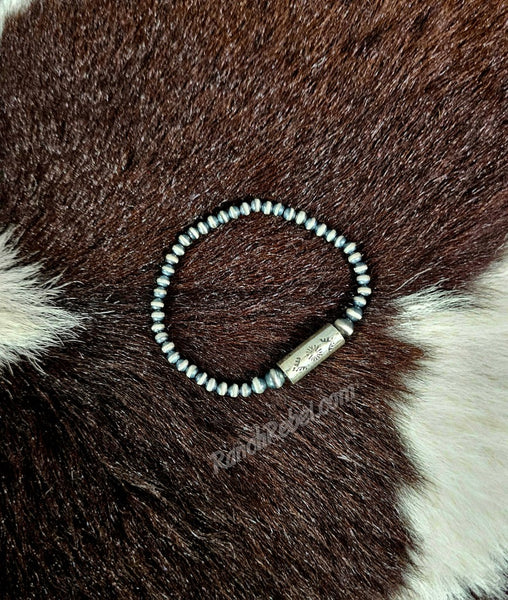 Sterling Silver Barrel Bead Stretch Bracelet #6292