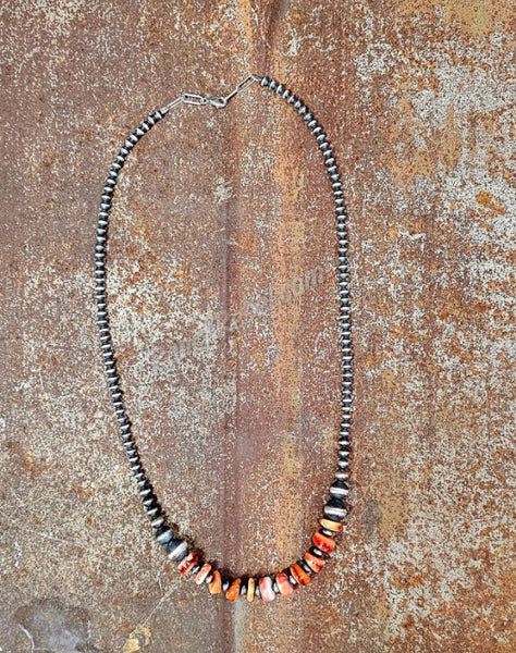 Orange Spiny & Sterling Pearl Necklace #6303