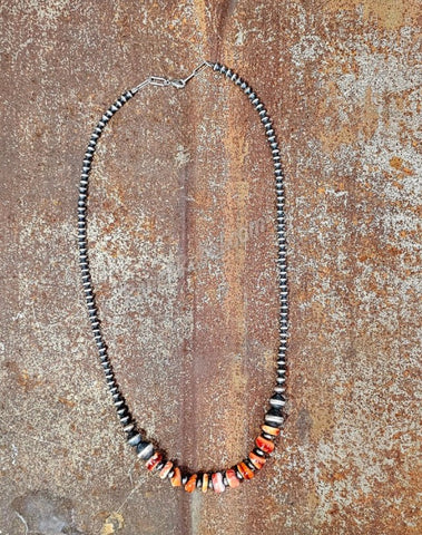 Orange Spiny & Sterling Pearl Necklace #6303