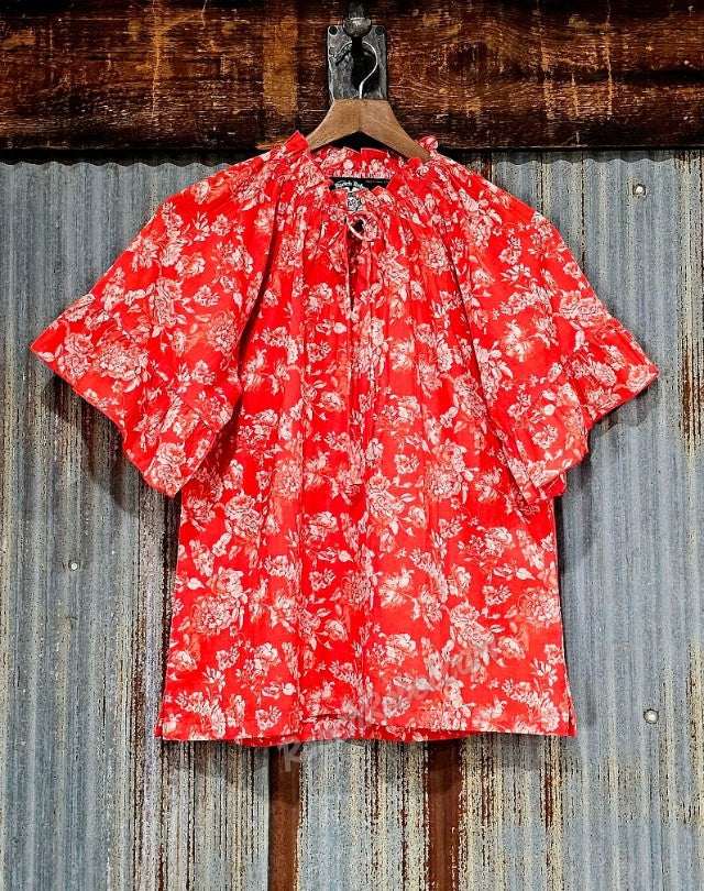 The Bell Top in Red Floral #6306