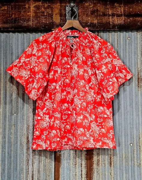 The Bell Top in Red Floral #6306