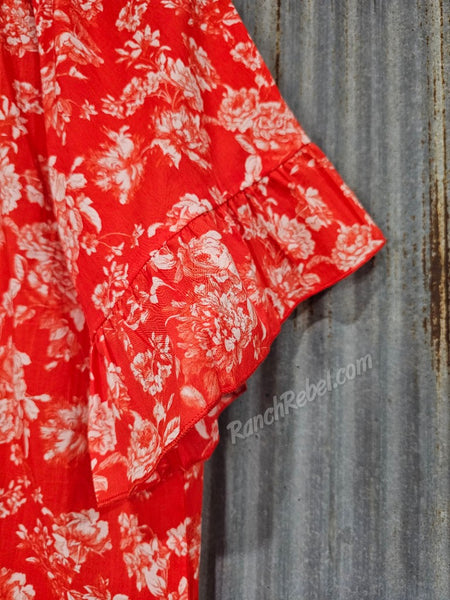 The Bell Top in Red Floral #6306