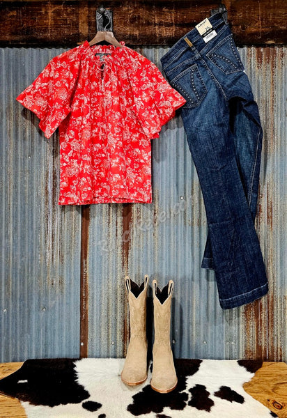 The Bell Top in Red Floral #6306