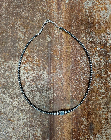 Sterling Pearl & Square Bead Necklace #6322