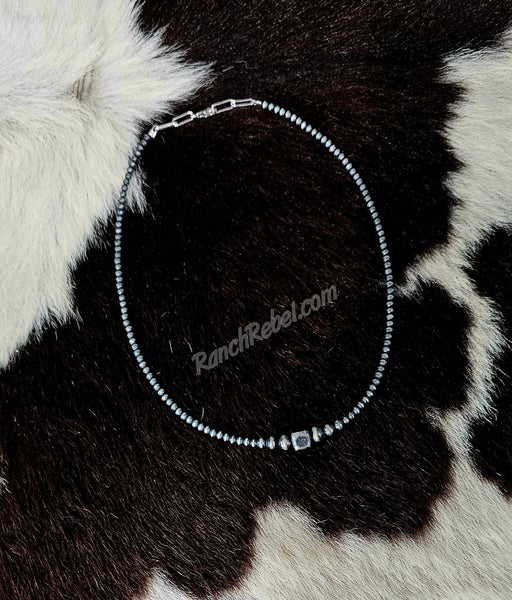 Sterling Pearl & Square Bead Necklace #6322