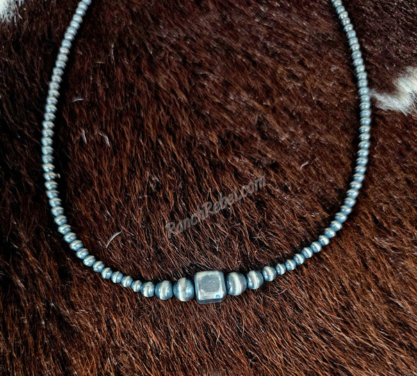 Sterling Pearl & Square Bead Necklace #6322