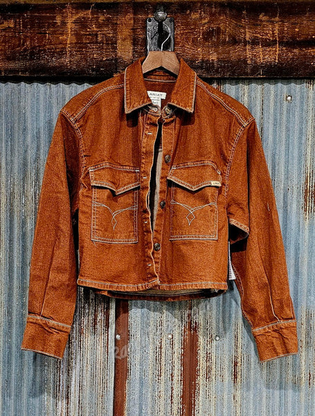 Ariat Boxy Cropped Denim Jacket in Pecan Brown #6325