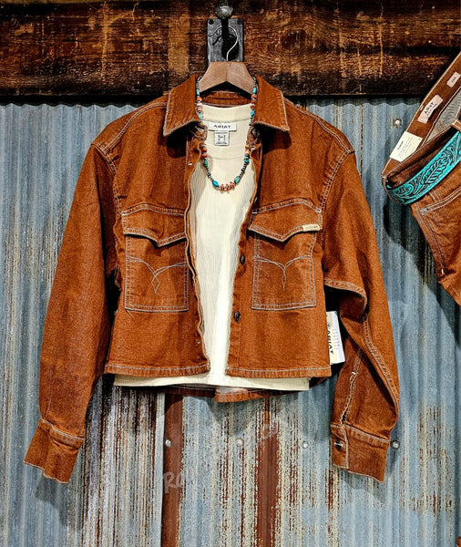 Ariat Boxy Cropped Denim Jacket in Pecan Brown #6325