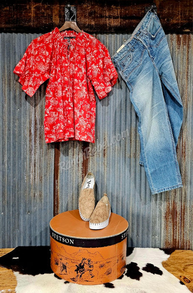 The Bell Top in Red Floral #6306
