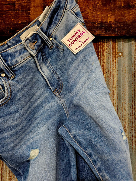 Risen Mid Rise Tummy Control Wide Leg Jeans #6342