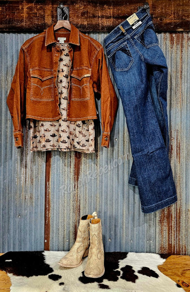 Ariat Boxy Cropped Denim Jacket in Pecan Brown #6325