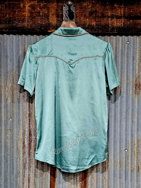 Teal Satin Arrow Pearl Snap #6213