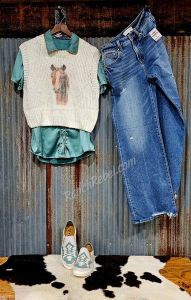 Teal Satin Arrow Pearl Snap #6213