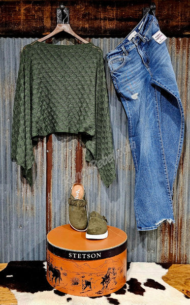 Boho Crochet Top in Olive #6377
