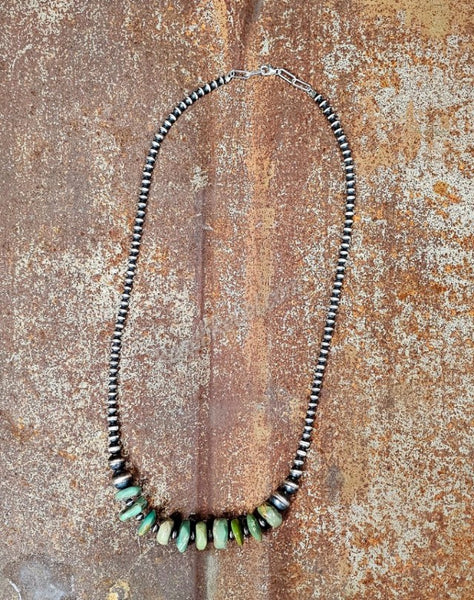 Sterling Pearl & Green Turquoise Disc Necklace #6408