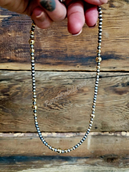 Sterling Pearl & Gold Filled Bead Necklace #6409