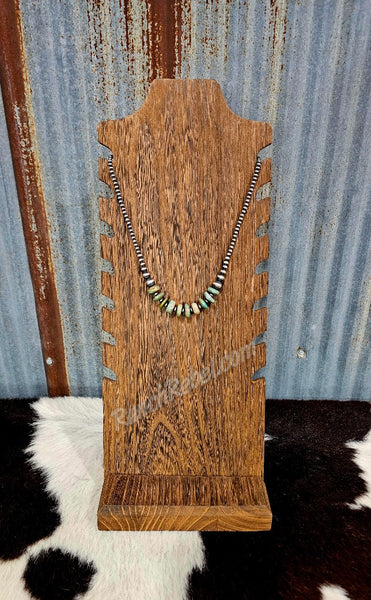 Sterling Pearl & Green Turquoise Disc Necklace #6408