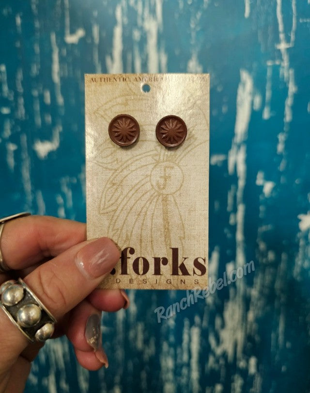 J Forks Leather Post Earrings Chocolate #3229