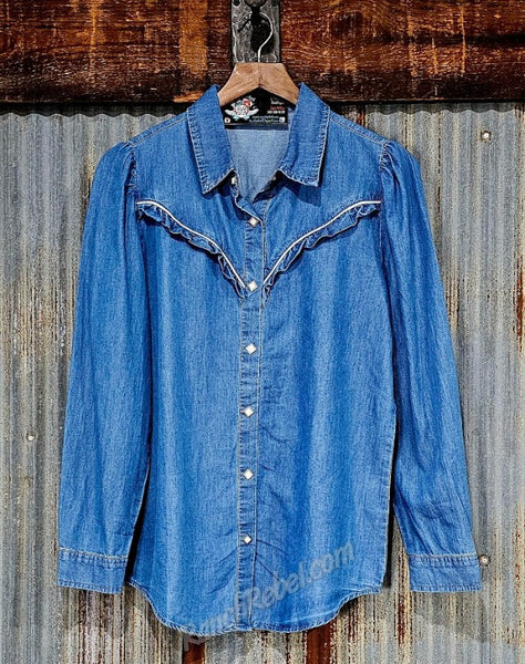 Denim Ruffle Pearl Snap #6418