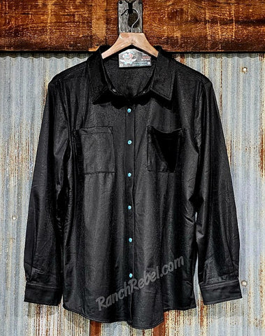 Leather Lux Pearl Snap in Black #6434