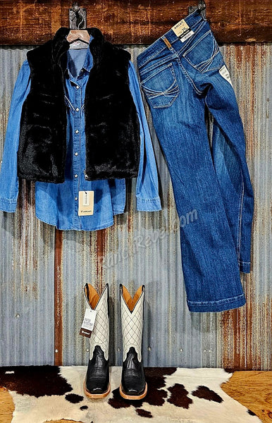 Denim Ruffle Pearl Snap #6418