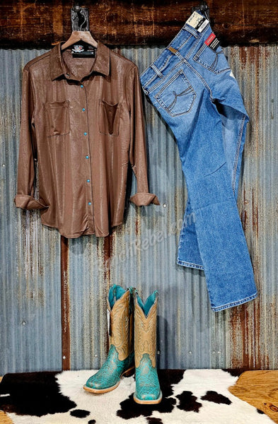 Leather Lux Pearl Snap in Chocolate #6433