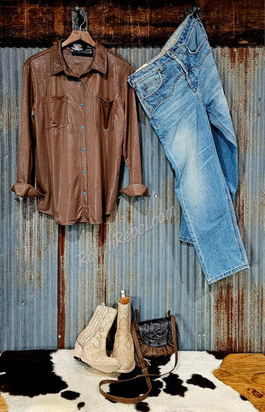 Leather Lux Pearl Snap in Chocolate #6433