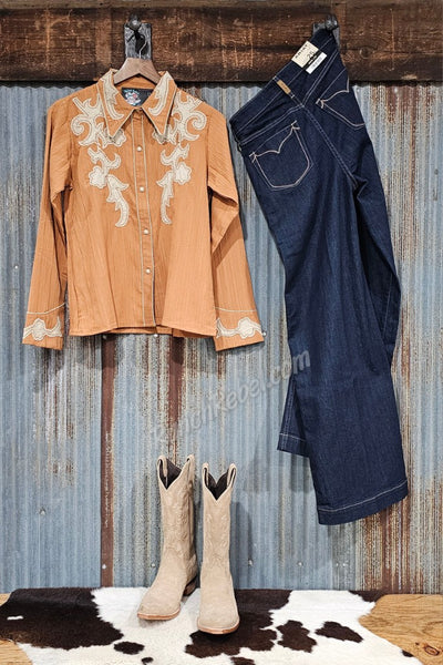 Retro Ranch Apricot Applique Top #6439