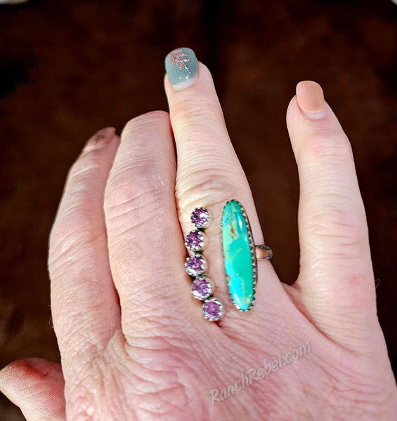 Turquoise & Pink Rhinestone Adjustable Ring #6458