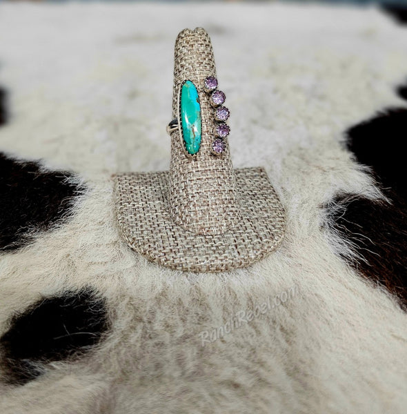 Turquoise & Pink Rhinestone Adjustable Ring #6458