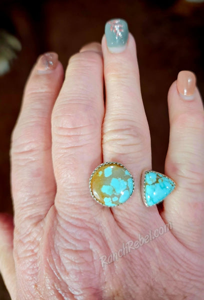Two Stone Turquoise Triangle Adjustable Ring #6459