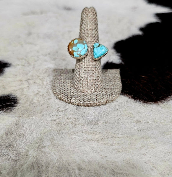 Two Stone Turquoise Triangle Adjustable Ring #6459