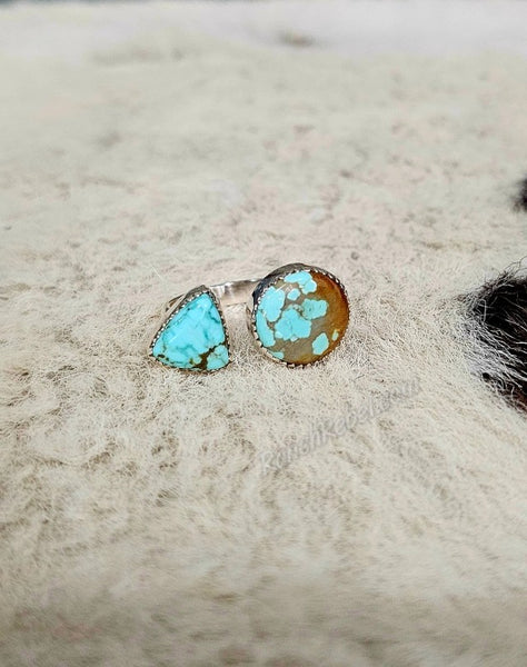 Two Stone Turquoise Triangle Adjustable Ring #6459