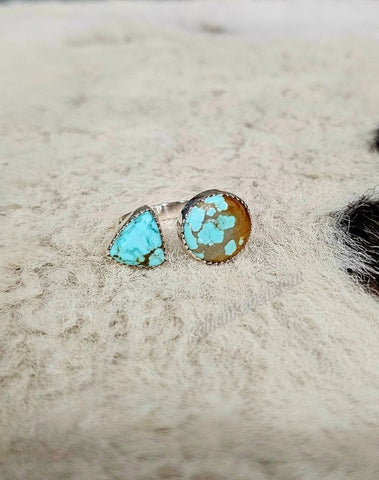 Two Stone Turquoise Triangle Adjustable Ring #6459