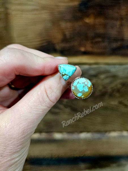 Two Stone Turquoise Triangle Adjustable Ring #6459