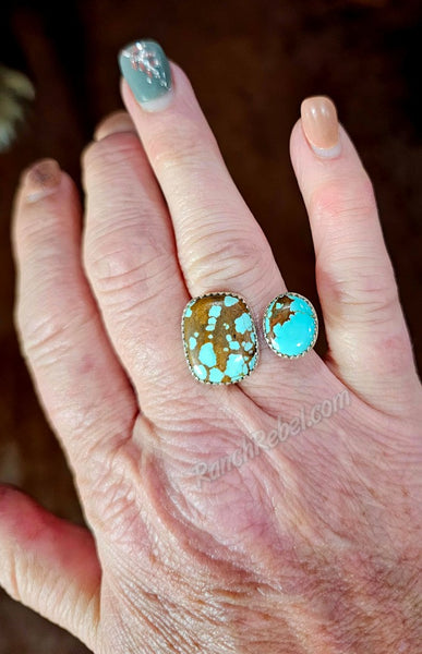 Two Stone Turquoise Square Adjustable Ring #6460