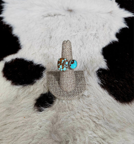 Two Stone Turquoise Square Adjustable Ring #6460