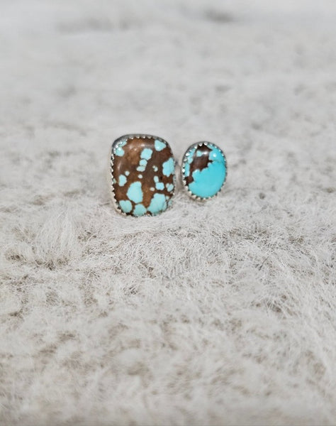 Two Stone Turquoise Square Adjustable Ring #6460