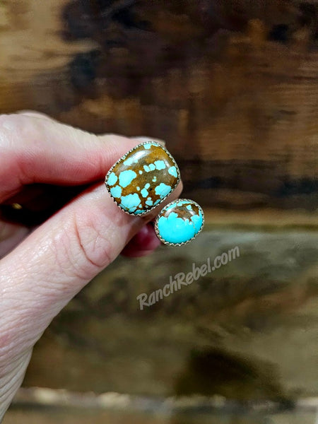 Two Stone Turquoise Square Adjustable Ring #6460