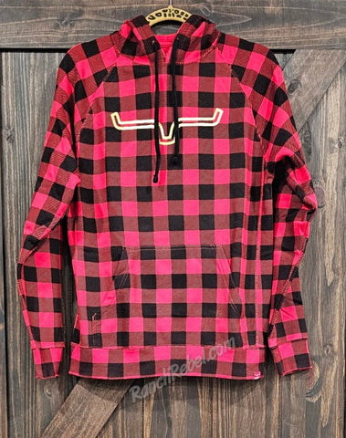 Kimes Ranch Red & Black Plaid Hoodie size Large #T6463