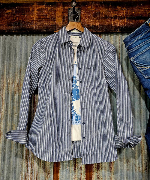 Ariat Kirby Button Up in Dress Blue Stripe #6492
