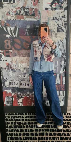 Retro Denim Stripe Pearl Snap #6511